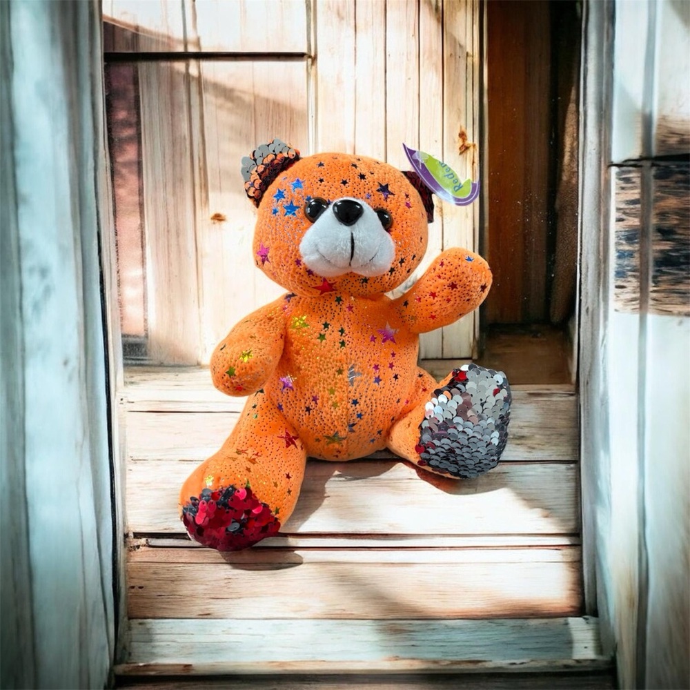 Redemption Plus 8” Sparkly Orange With Stars Teddy Bear Toy
